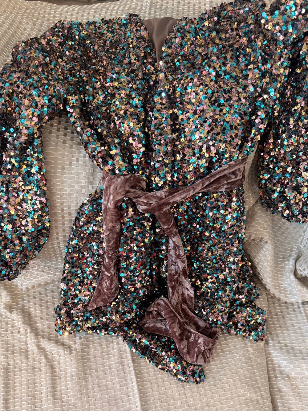 Olivaceous Multicolor Sequin Belted Jacket